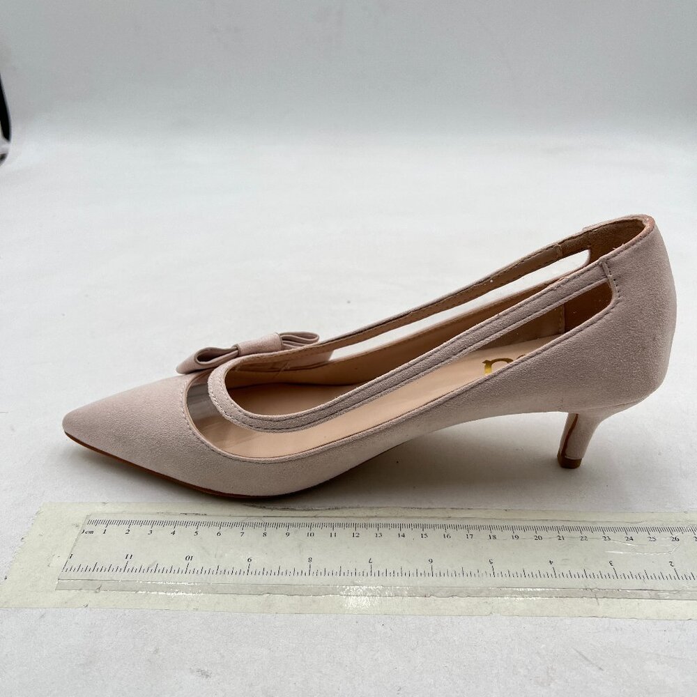 FSJ Nude Cute Clear Pointed Toe Slip On Low Heels Pumps Bowknot Comfy Shoes
